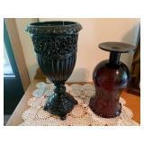 Black and amethyst vases...