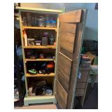 Wood painted cabinet and contents...