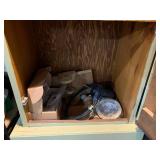 Wood painted cabinet and contents...