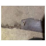 Vintage glass jars, saw and metal o...