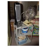 Table top fans, metal stand on whee...