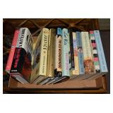Wood bench, wicker table, books, la...