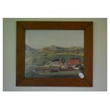Wood framed farm scene picture...