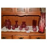 Cranberry glassware, lamp, peacock ...