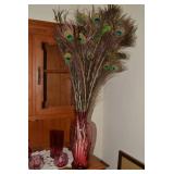 Cranberry glassware, lamp, peacock ...