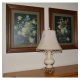 Floral pictures and table top lamp ...
