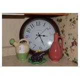 Pottery pieces, jelly dish, clock...