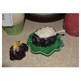 Pottery pieces, jelly dish, clock...