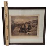 Framed Sepia Native American Print Gossiping San Juan Wall Art Approx. 24x22
