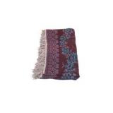 Rectangular Floral Fringe Accent Rug / Throw Rug, Burgundy & Blue