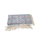 Round Southwest Style Fringe Area Rug / Throw Rug, Blue & Tan