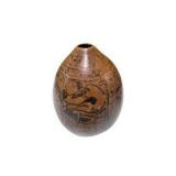 Hand Painted Gourd Vase With Figural Folk Art Design
