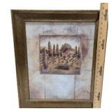 Pair of Framed Tuscan Landscape Wall Art Prints Gold Tone Frames Approx. 20x24