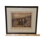 Framed Sepia Native American Print Gossiping San Juan Wall Art Approx. 24x22