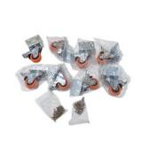 Set of 8 Orange Swivel Caster Wheels With Brakes & Mounting Screws