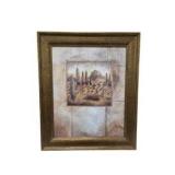 Pair of Framed Tuscan Landscape Wall Art Prints Gold Tone Frames Approx. 20x24