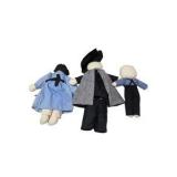 Lot of Cloth Folk Art Dolls – Amish Style, Handmade Fabric Dolls & Large White Lace Doll