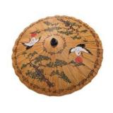 Asian Style Paper Parasol Umbrella Crane and Tree Design Wood Handle