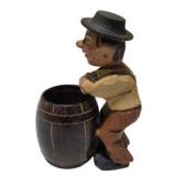 Vintage Hand Carved Wood Folk Art Figure Lot With Bottle Opener, Corkscrew, Barrel Holder and Picks
