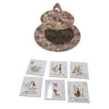 Floral 2-Tier Dessert Stand With Hans Christian Andersen Tile Coasters Lot