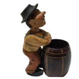 Vintage Hand Carved Wood Folk Art Figure Lot With Bottle Opener, Corkscrew, Barrel Holder and Picks