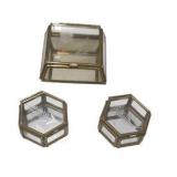 Lot of 3 Vintage-Style Brass Tone Glass Trinket Jewelry Boxes Etched Floral Leaf