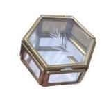Lot of 3 Vintage-Style Brass Tone Glass Trinket Jewelry Boxes Etched Floral Leaf
