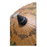 Asian Style Paper Parasol Umbrella Crane and Tree Design Wood Handle