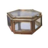 Lot of 3 Vintage-Style Brass Tone Glass Trinket Jewelry Boxes Etched Floral Leaf