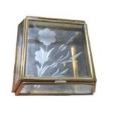 Lot of 3 Vintage-Style Brass Tone Glass Trinket Jewelry Boxes Etched Floral Leaf