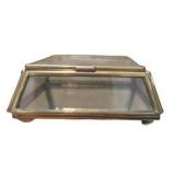 Lot of 3 Vintage-Style Brass Tone Glass Trinket Jewelry Boxes Etched Floral Leaf