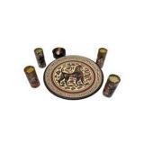 Decorative Match Holder Set With Round Tray, 4 Match Tubes & Small Wood Box