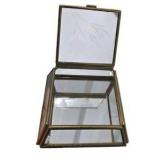 Lot of 3 Vintage-Style Brass Tone Glass Trinket Jewelry Boxes Etched Floral Leaf