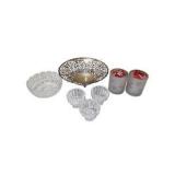 Decorative Crystal Bowls, WMF Silverplate Pierced Bowl & Glass Votive Holders