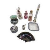 Vintage Style Decorative Collectibles Lot – Porcelain Figurines, Glass Boxes, Fan, Vase, Dish & More