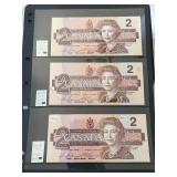 1986 Canada $2 Dollar Notes Uncirculated
