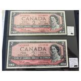 1954 Canada $2 Dollar Bills