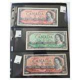 1954 Canada $1 and $2 Dollar Bills