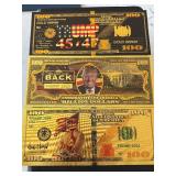 24K Gold Foil $100 and $1,000,000 Dollar Notes Trump