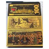 24K Gold Foil $100 and $1,000,000 Dollar Notes Trump