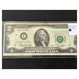 1976 Green Seal $2 Dollar Note Uncirculated Postmarked St. Peter, MN