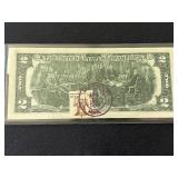 1976 Green Seal $2 Dollar Note Uncirculated Postmarked St. Peter, MN
