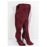 Bella Burg Burgundy Lace-Up Over-The-Knee Boots Size 8