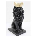 Black Lion Figurine With Gold Crown ~14"