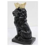Black Lion Figurine With Gold Crown ~14"