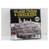 Glass Chess & Checkers Set With Board - Complete 2.25in King