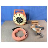 Black & Decker Cord Winder, Keson Long Tape Measure, and Fish Tape Reel
