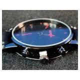 Brand New  Geneva brand minimalist quartz watch featuring a black dial with red hour markers.