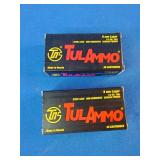 This is TulAmmo 9mm Luger ammunition with 115-grain Full Metal Jacket (FMJ) bullets.