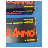This is TulAmmo 9mm Luger ammunition with 115-grain Full Metal Jacket (FMJ) bullets.